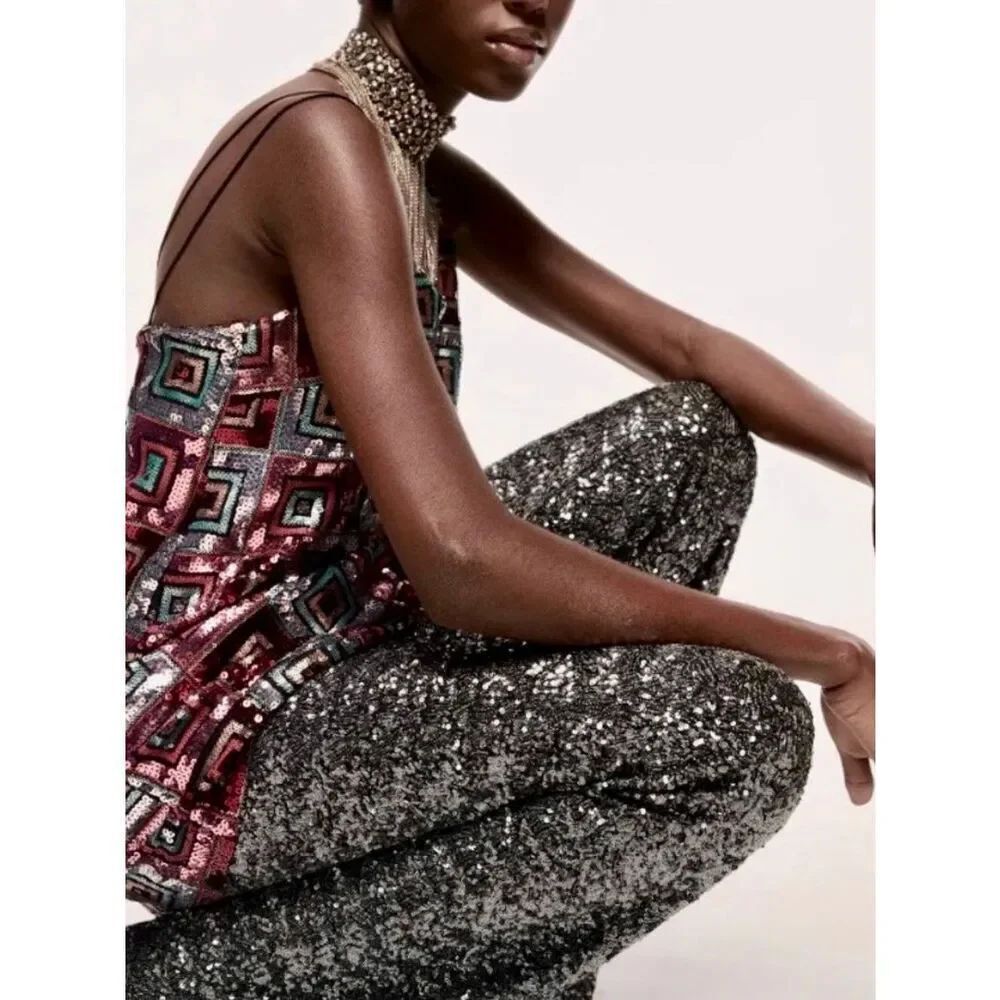 NEW ZARA Women’s Small Geometric Sequined Mini Dress